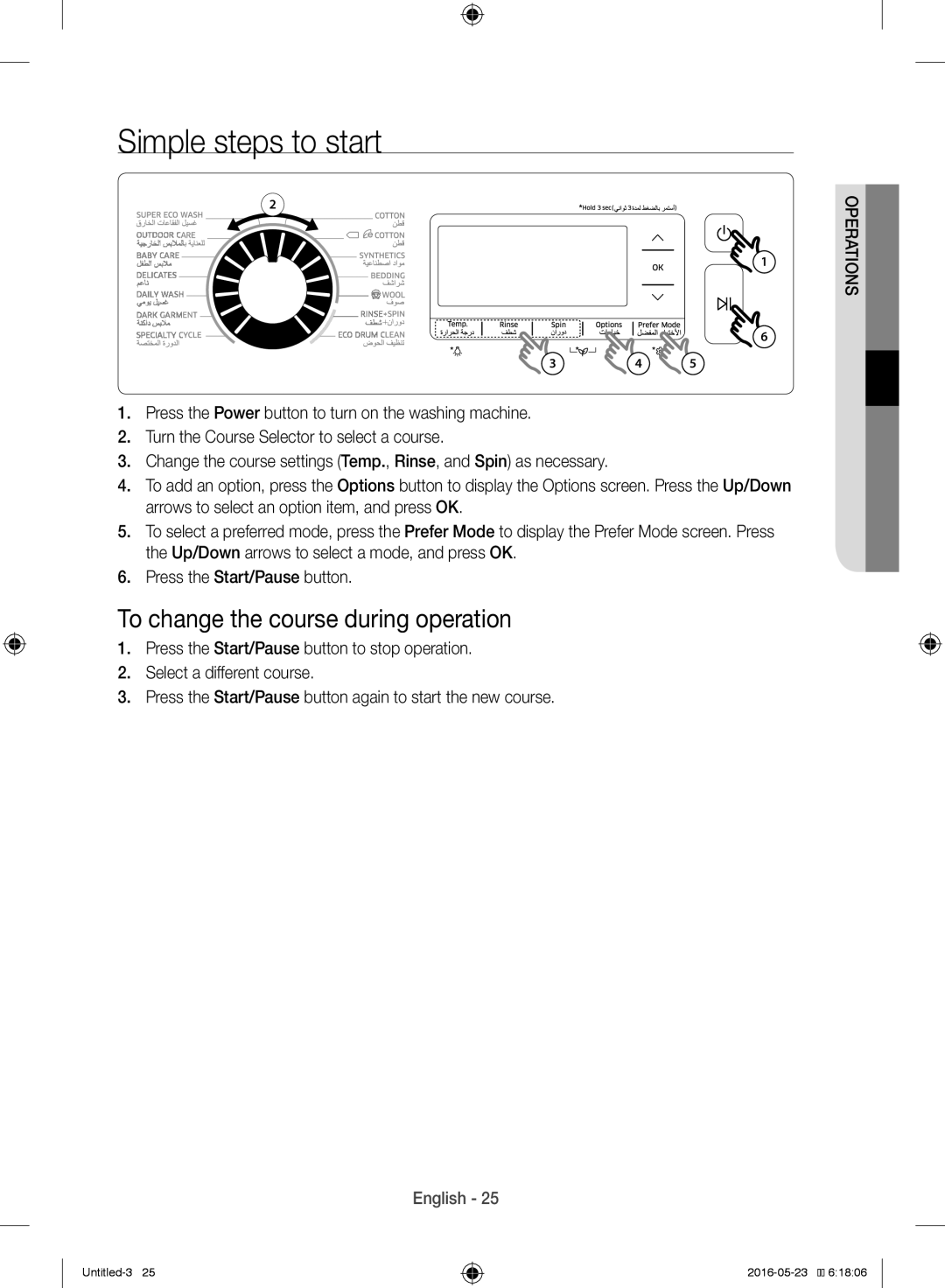 Samsung WW10H8420EW/YL manual Simple steps to start, To change the course during operation 