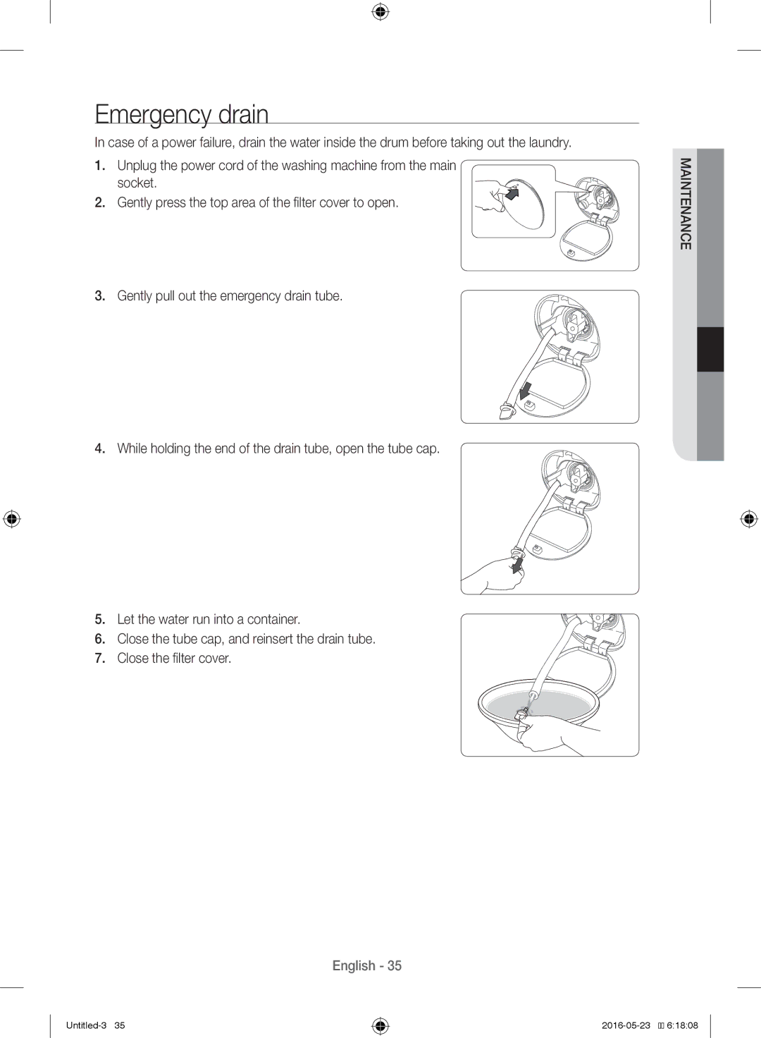 Samsung WW10H8420EW/YL manual Emergency drain 