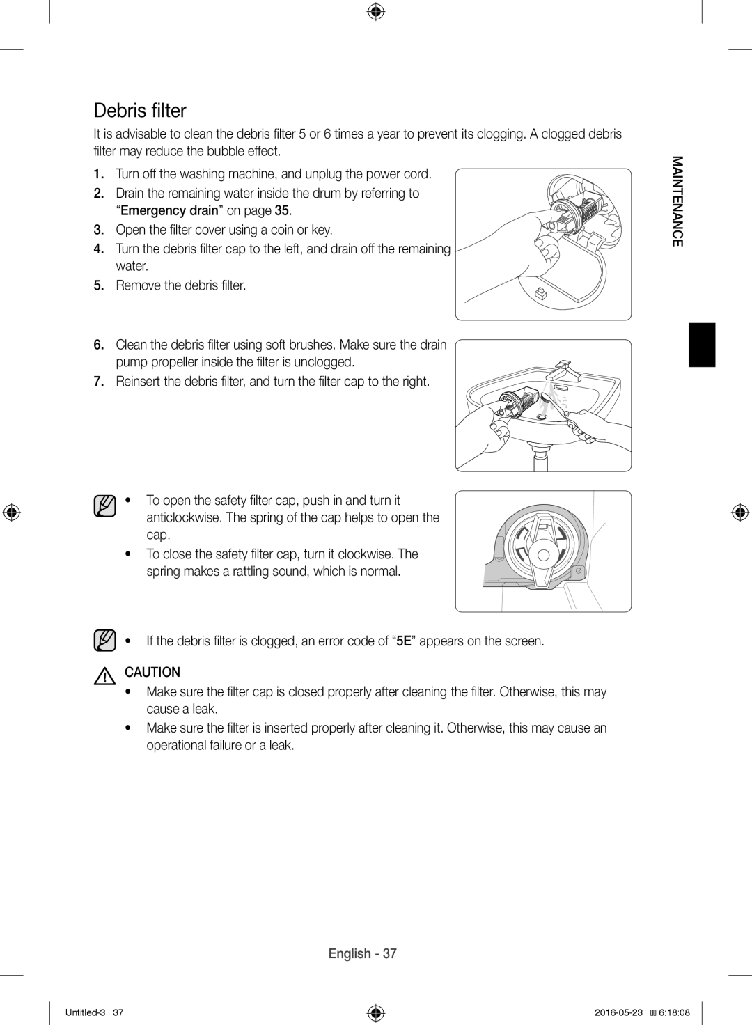 Samsung WW10H8420EW/YL manual Debris filter 