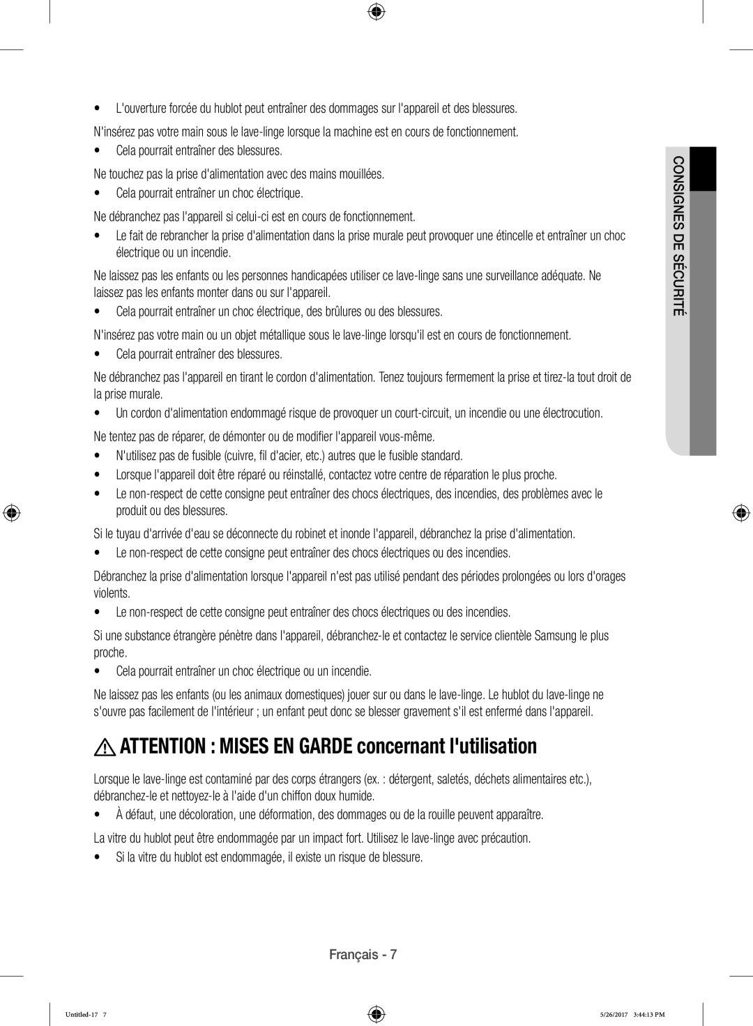 Samsung WW10H9400EW/ET manual Français 