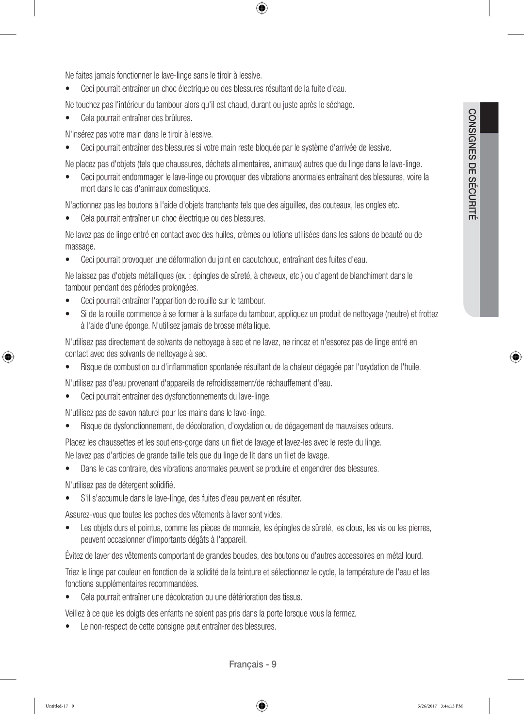 Samsung WW10H9400EW/ET manual Français 