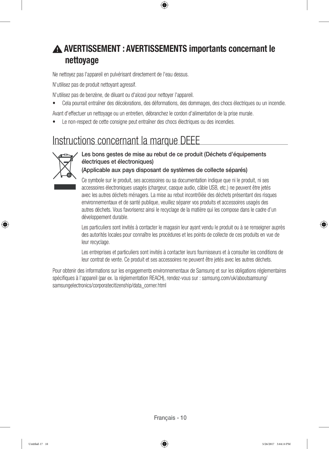 Samsung WW10H9400EW/ET manual Instructions concernant la marque Deee 