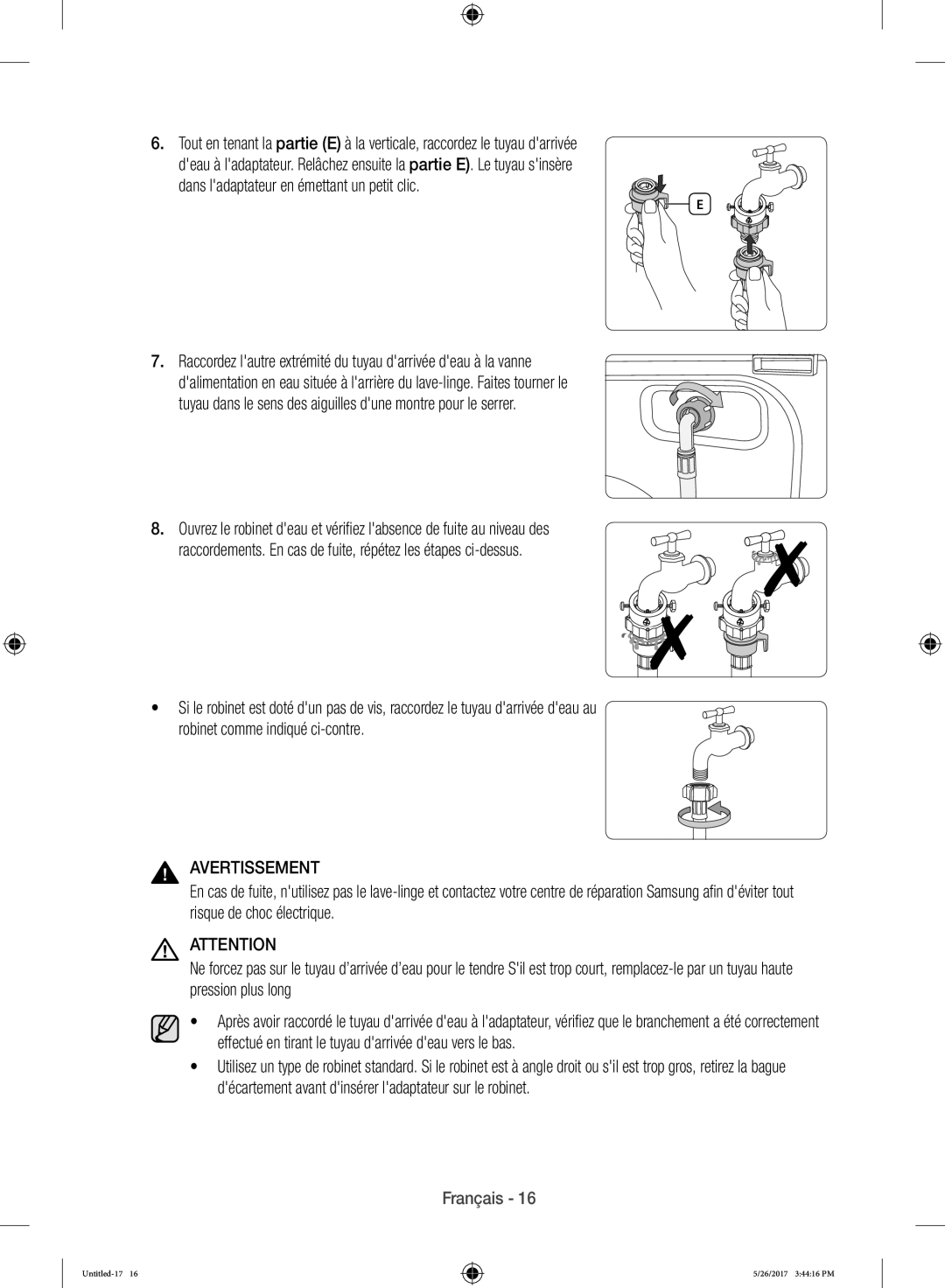 Samsung WW10H9400EW/ET manual Dans ladaptateur en émettant un petit clic 