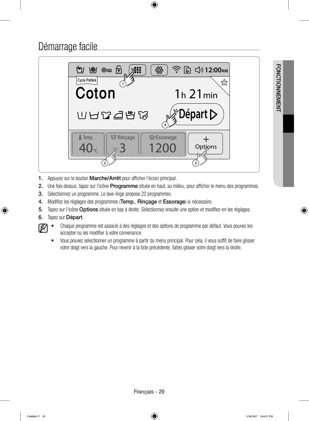 Samsung WW10H9400EW/ET manual Démarrage facile, Tapez sur Départ 