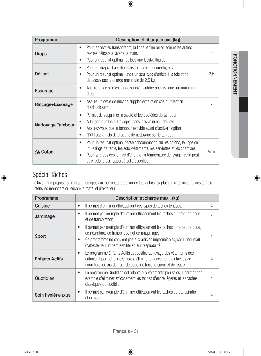 Samsung WW10H9400EW/ET manual Spécial Tâches 