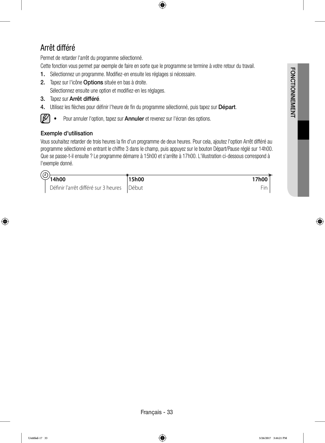 Samsung WW10H9400EW/ET manual Permet de retarder larrêt du programme sélectionné, Tapez sur Arrêt différé 