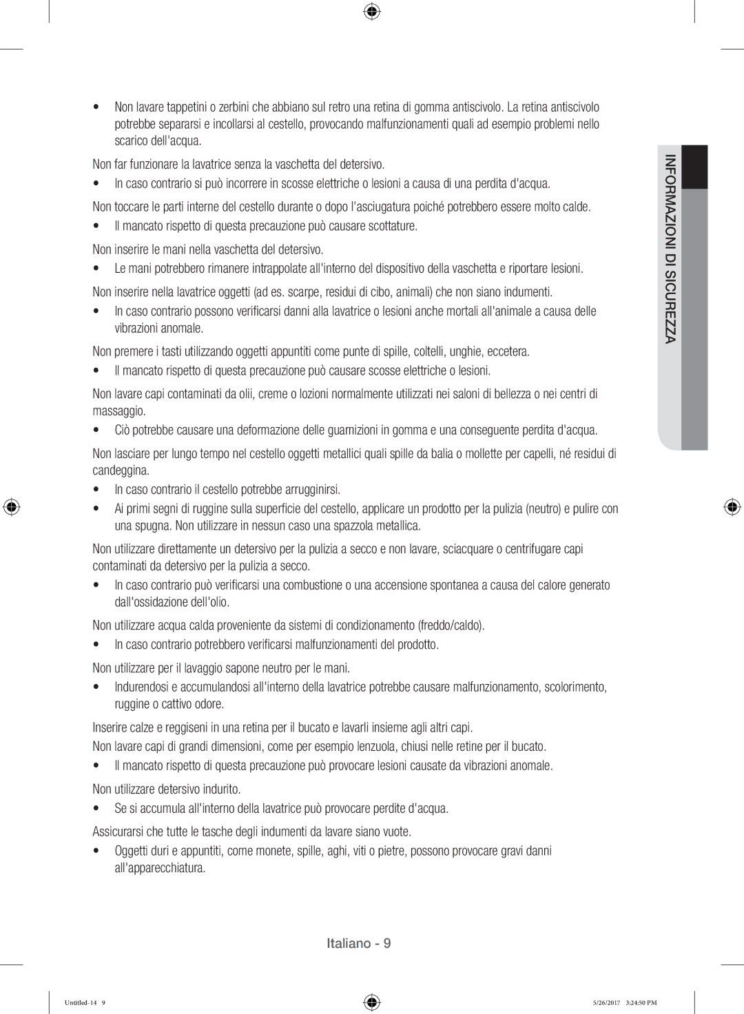 Samsung WW10H9400EW/ET manual Italiano 