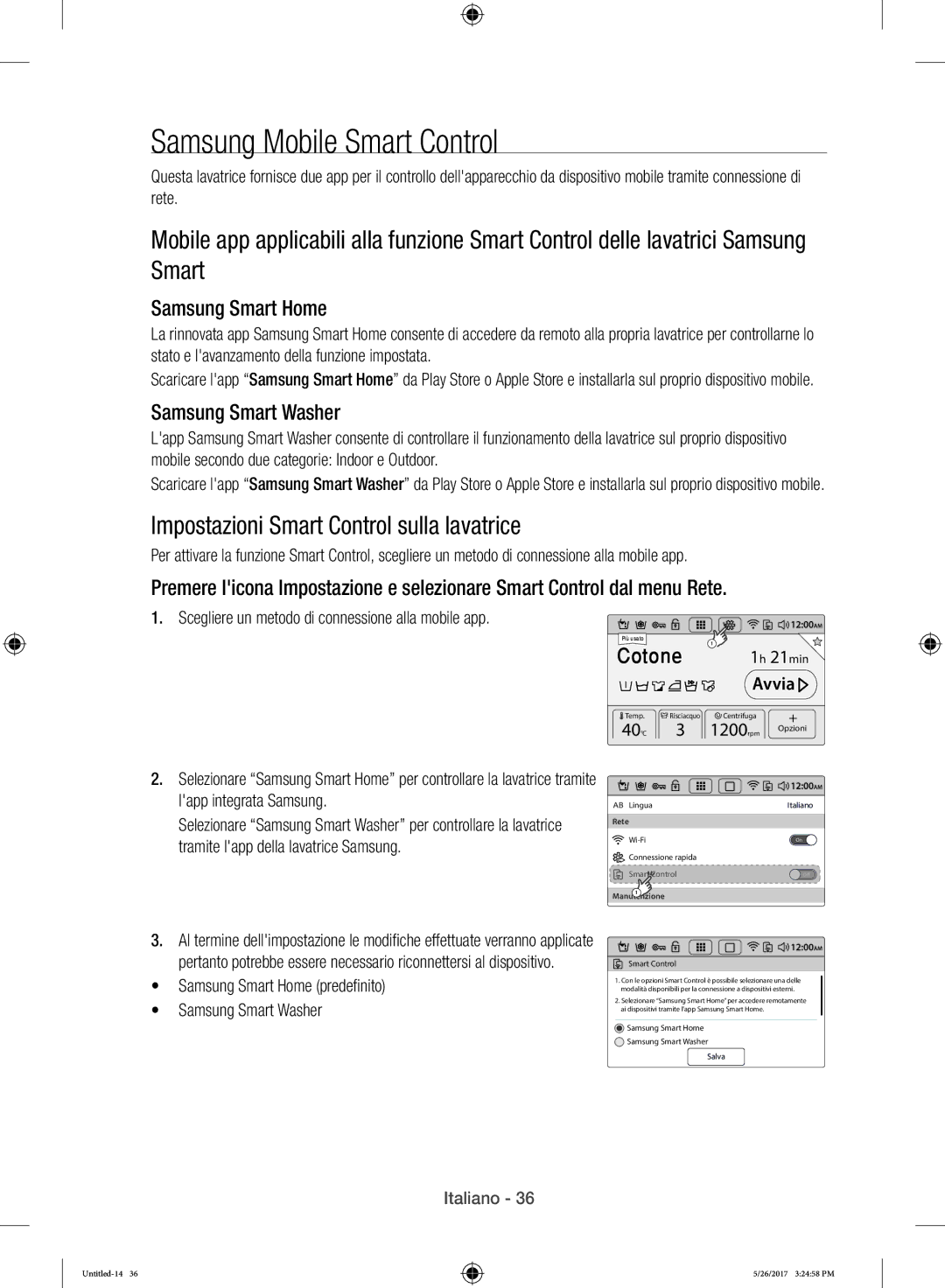 Samsung WW10H9400EW/ET Impostazioni Smart Control sulla lavatrice, Samsung Smart Home predefinito Samsung Smart Washer 