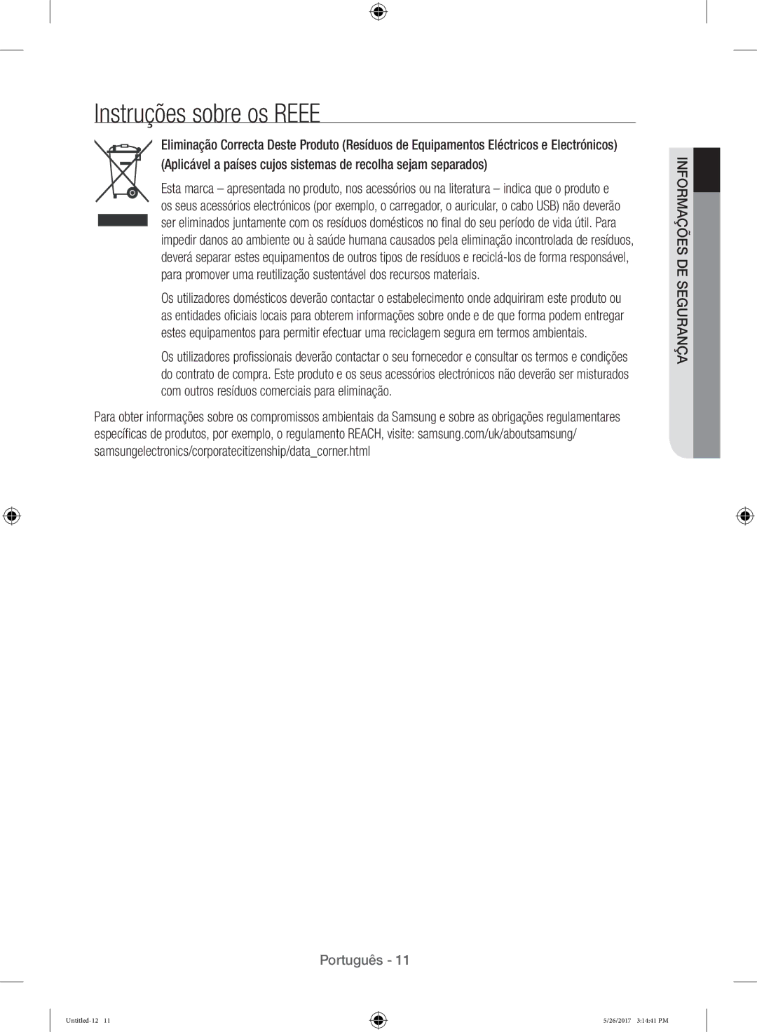 Samsung WW10H9400EW/ET manual Instruções sobre os Reee 