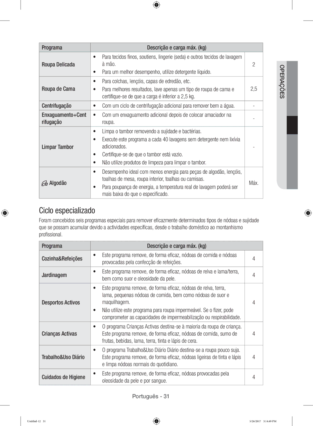 Samsung WW10H9400EW/ET manual Ciclo especializado 