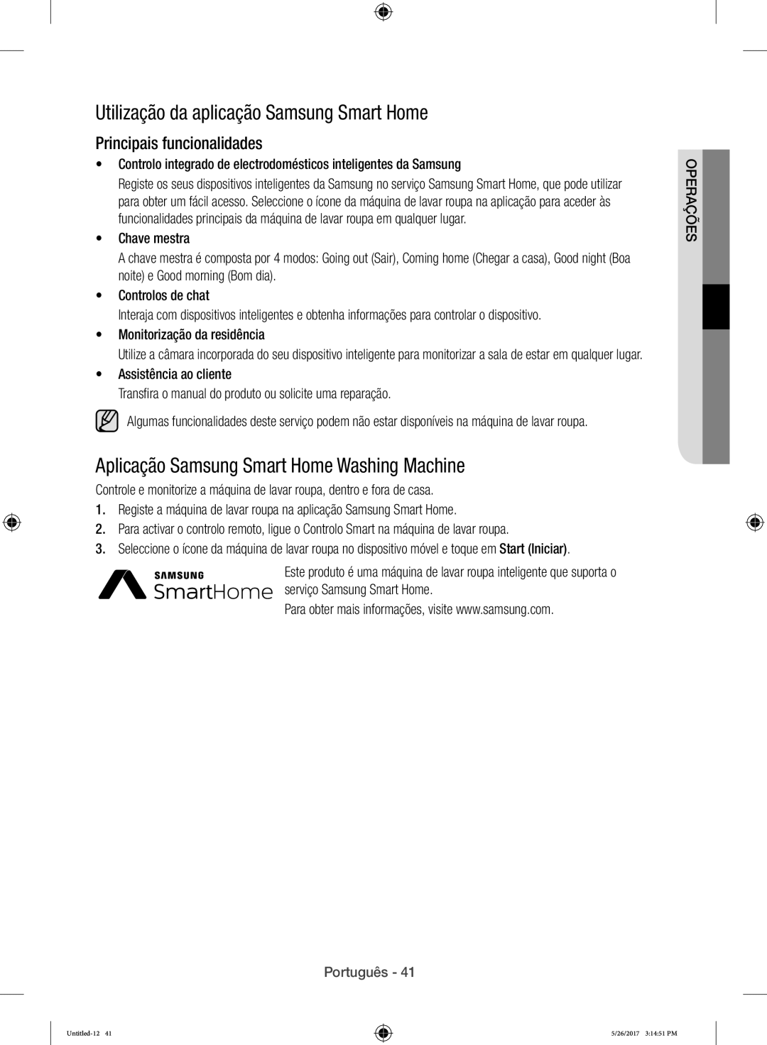 Samsung WW10H9400EW/ET manual Utilização da aplicação Samsung Smart Home, Aplicação Samsung Smart Home Washing Machine 