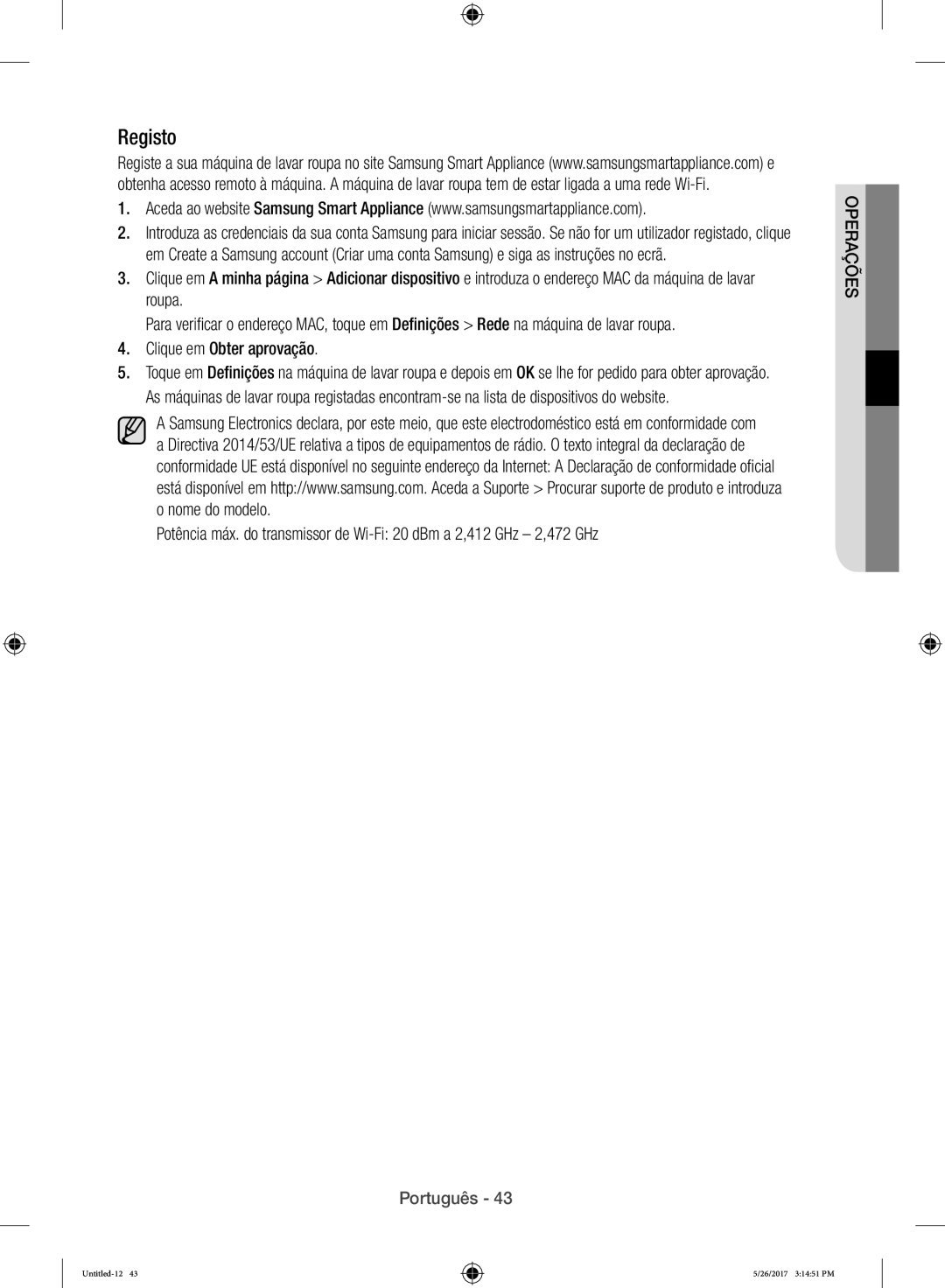 Samsung WW10H9400EW/ET manual Registo, Clique em Obter aprovação 