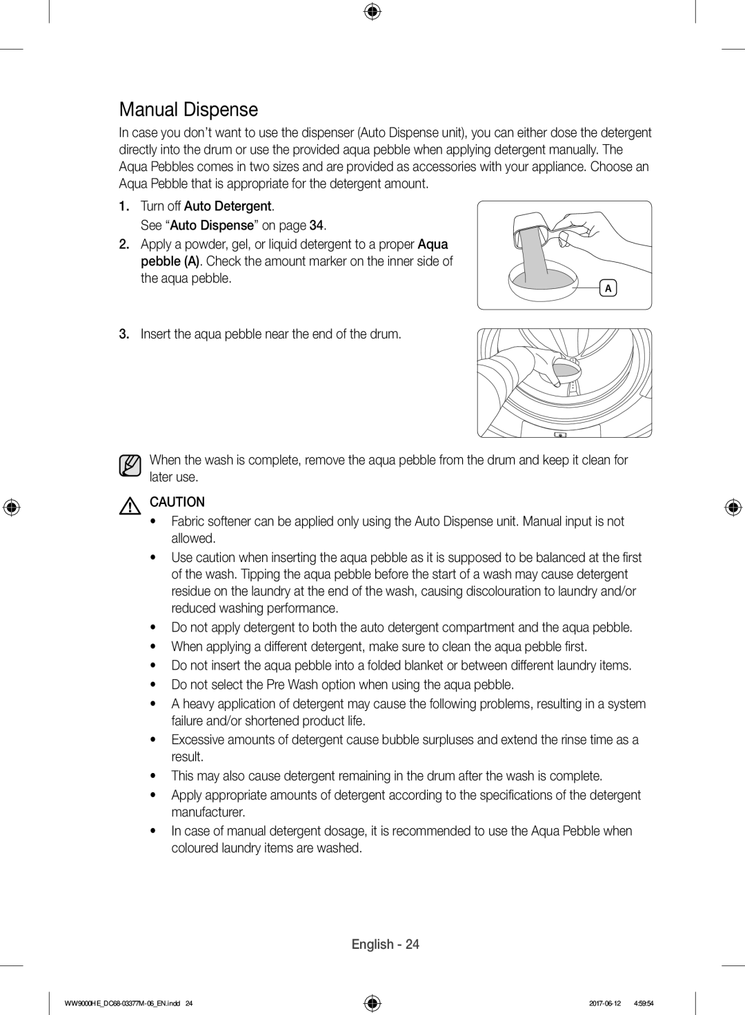 Samsung WW10H9410EX/GU, WW90H9410EW/YL manual Manual Dispense 