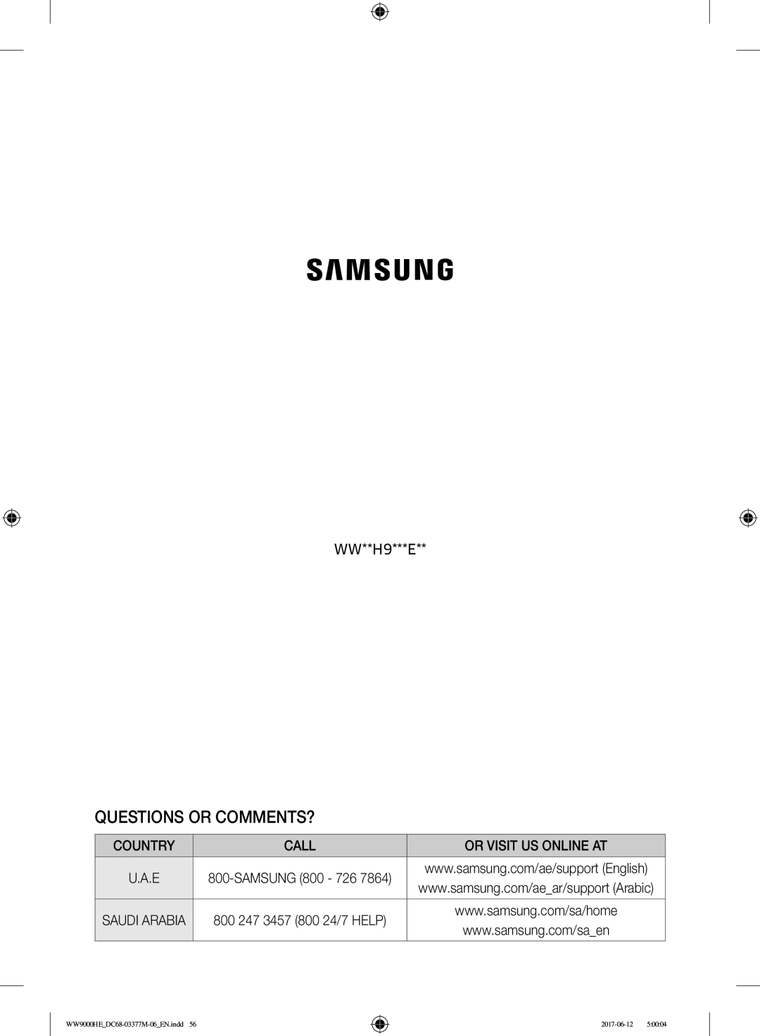 Samsung WW10H9410EX/GU, WW90H9410EW/YL manual Questions or COMMENTS? 