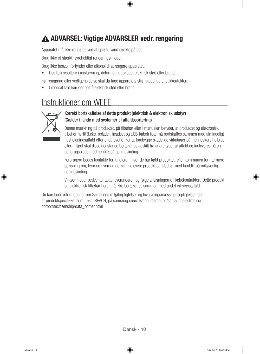 Samsung WW10H9600EW/EG manual Instruktioner om Weee 