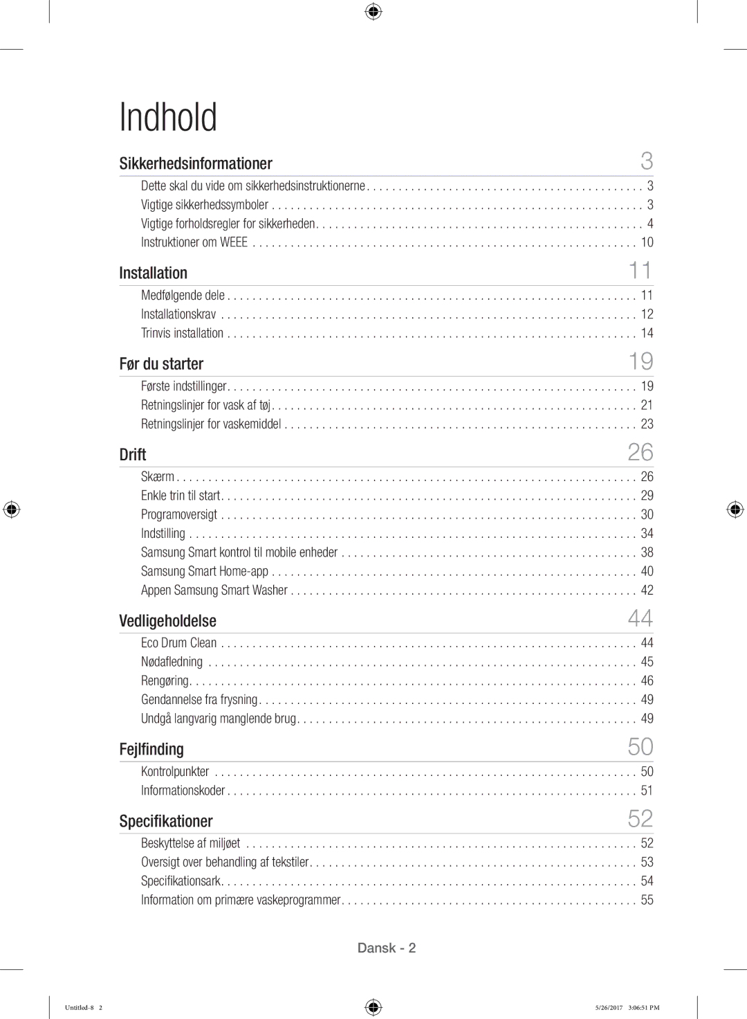 Samsung WW10H9600EW/EG manual Indhold 