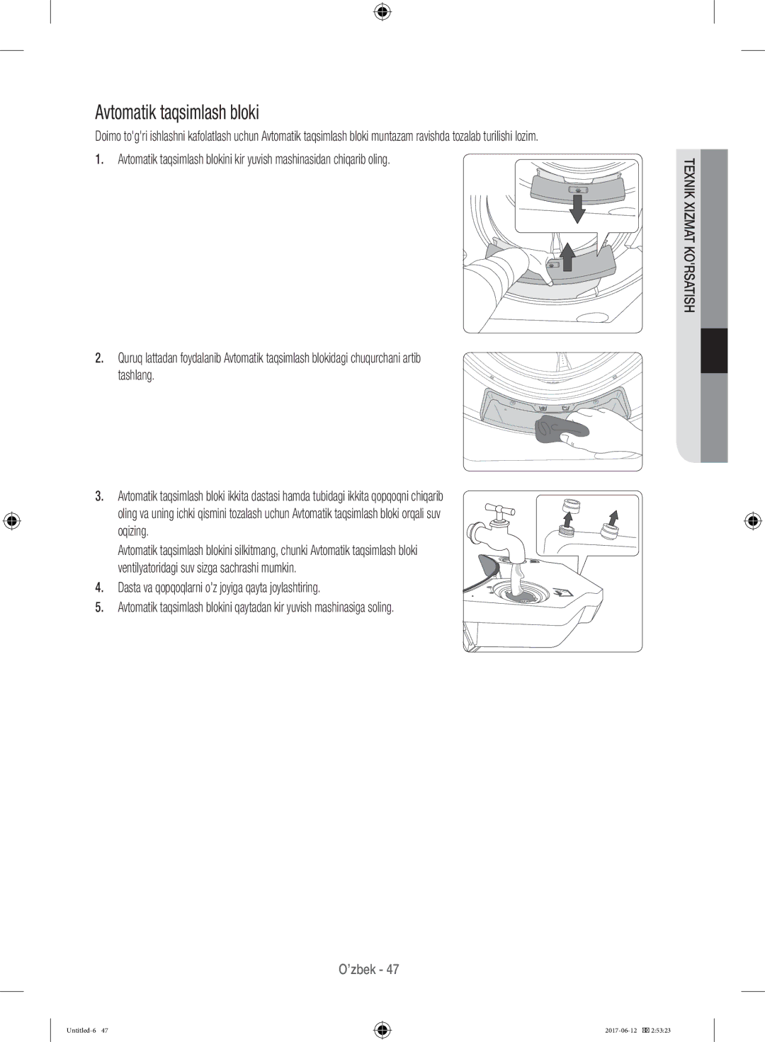 Samsung WW10H9600EW/LP manual Avtomatik taqsimlash bloki 