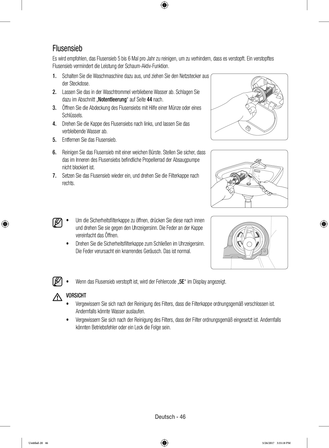 Samsung WW10H9600EW/WS manual Flusensieb 