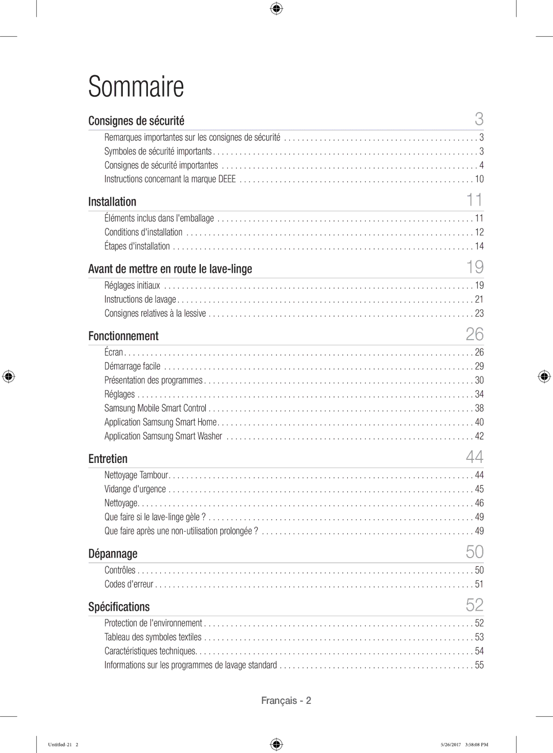 Samsung WW10H9600EW/WS manual Sommaire 