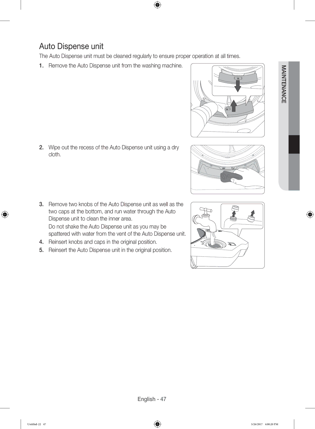 Samsung WW10H9600EW/WS manual Auto Dispense unit 