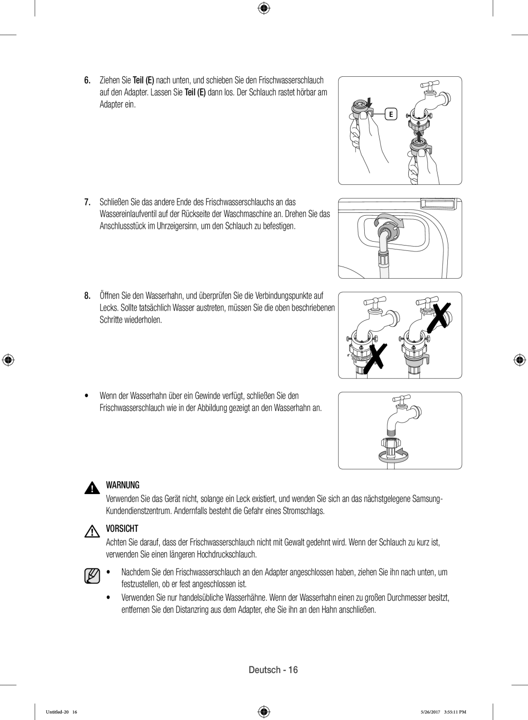 Samsung WW10H9600EW/WS manual Adapter ein 