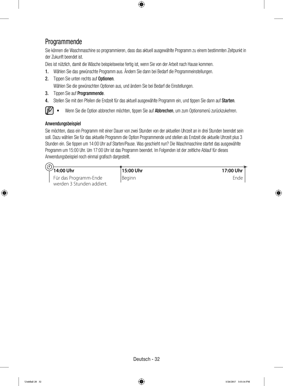 Samsung WW10H9600EW/WS manual Programmende, Anwendungsbeispiel, Beginn Ende 