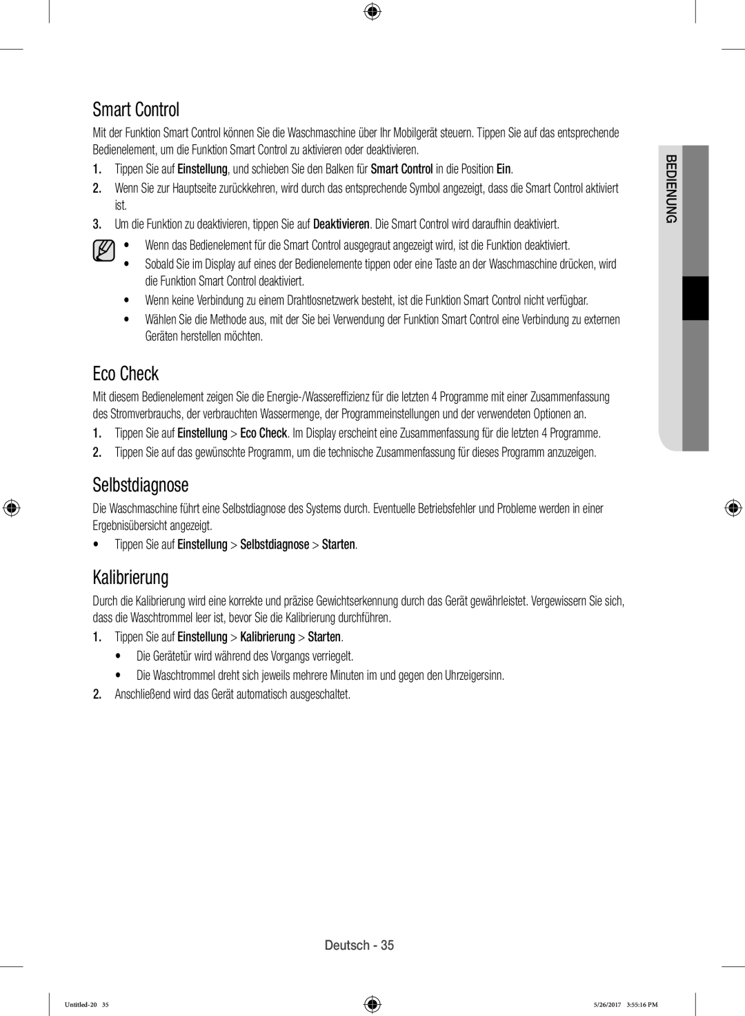 Samsung WW10H9600EW/WS manual Selbstdiagnose, Kalibrierung 