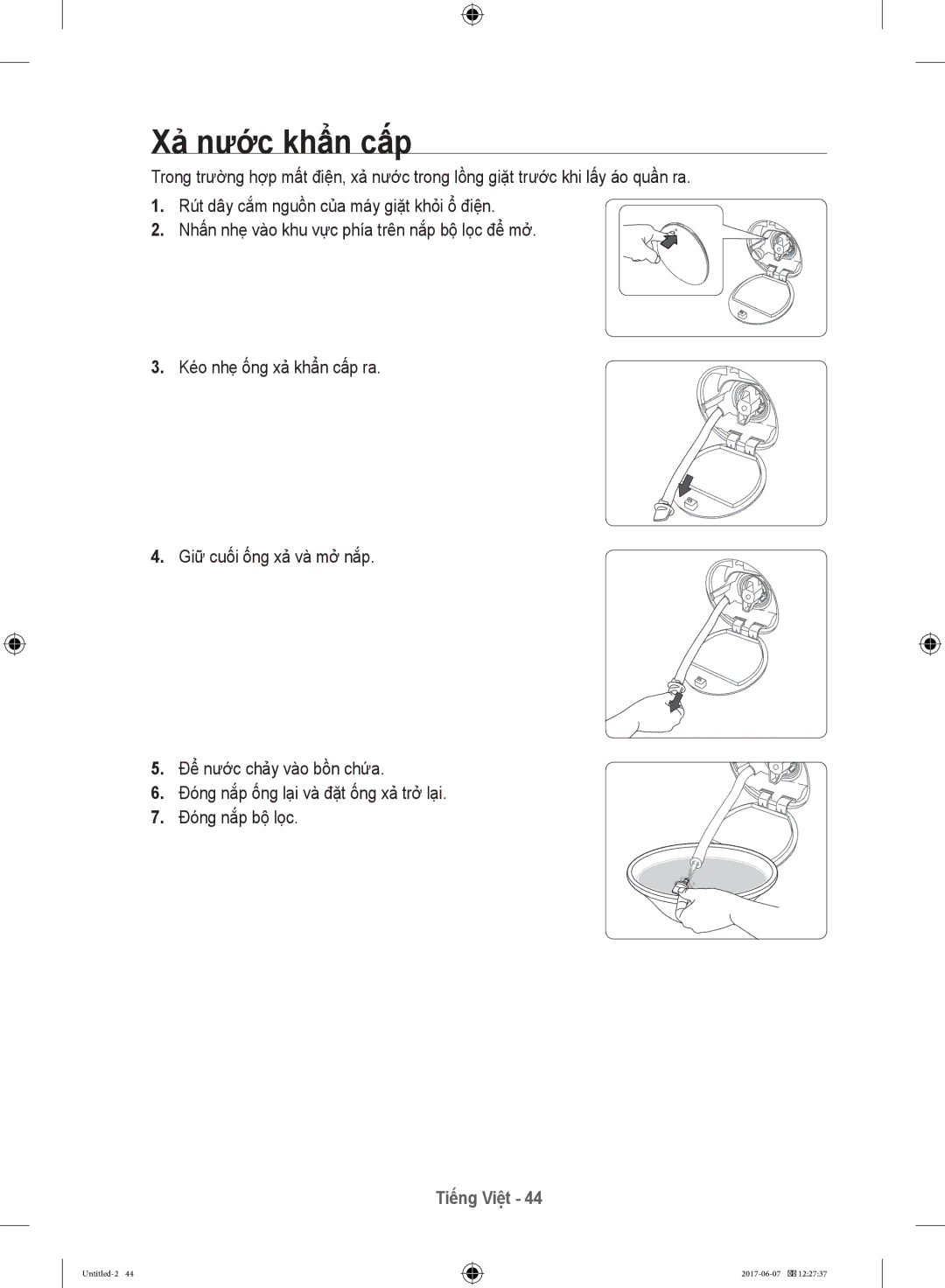 Samsung WW10H9610EW/SV manual Xả nước khẩn cấp 