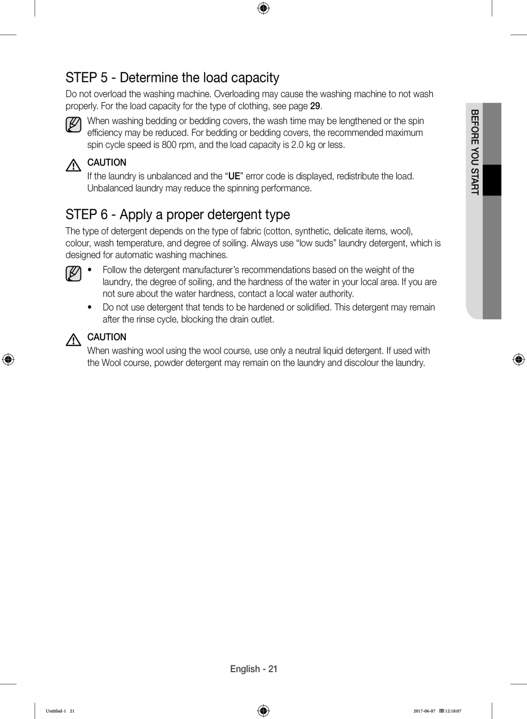 Samsung WW10H9610EW/SV manual Determine the load capacity, Apply a proper detergent type 