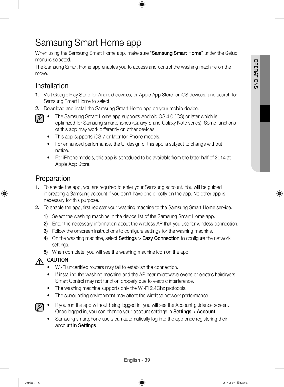 Samsung WW10H9610EW/SV manual Samsung Smart Home app, Installation, Preparation 