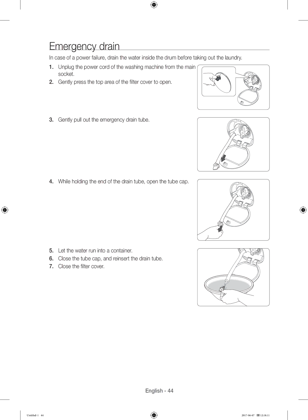 Samsung WW10H9610EW/SV manual Emergency drain 