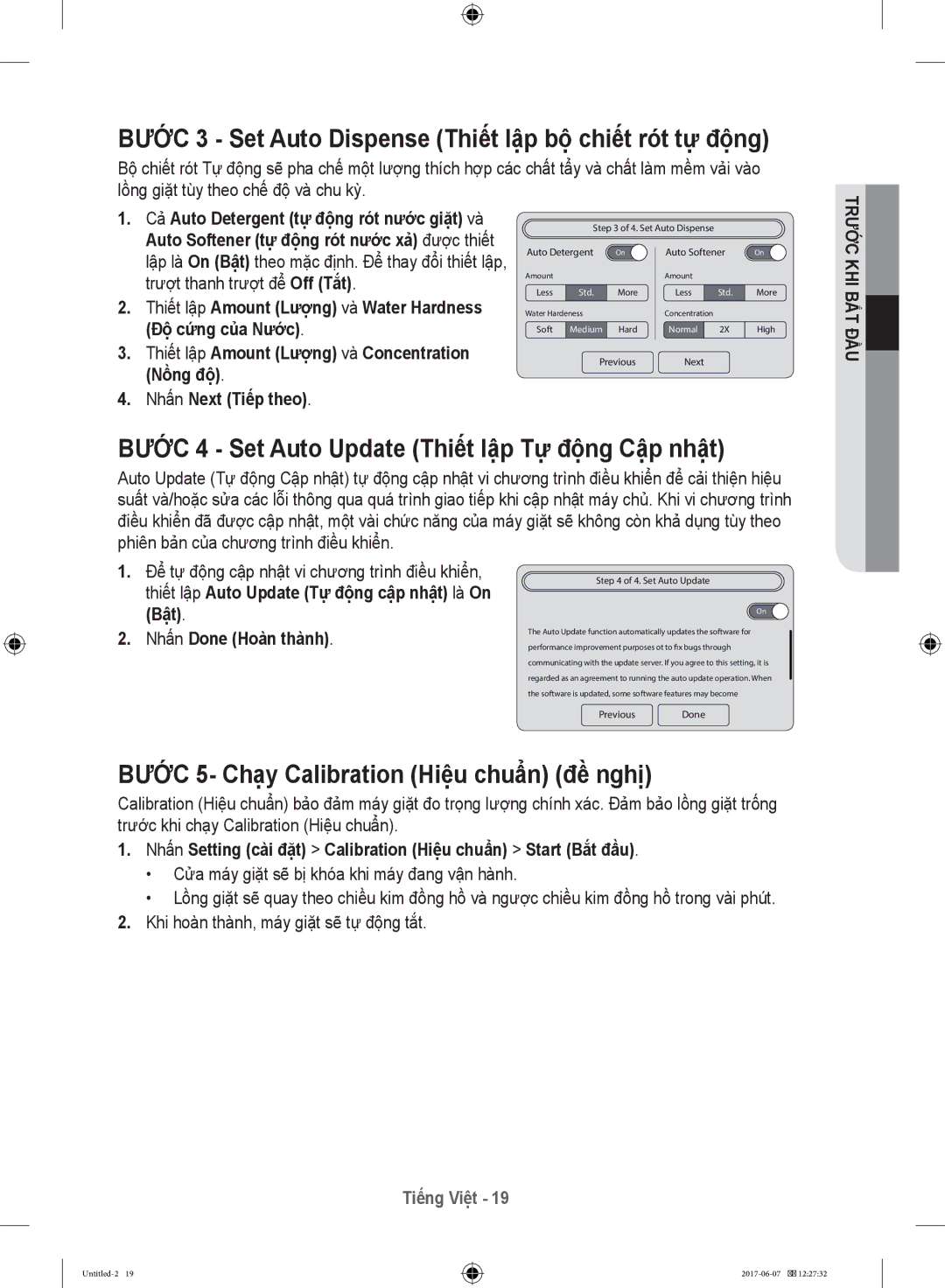 Samsung WW10H9610EW/SV manual Bước 3 Set Auto Dispense Thiết lập bộ chiết rót tự động, Nhấn Done Hoàn thành 