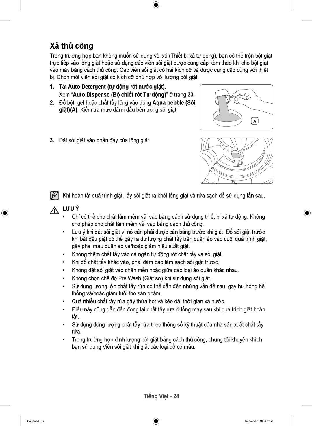 Samsung WW10H9610EW/SV manual Xả thủ công 