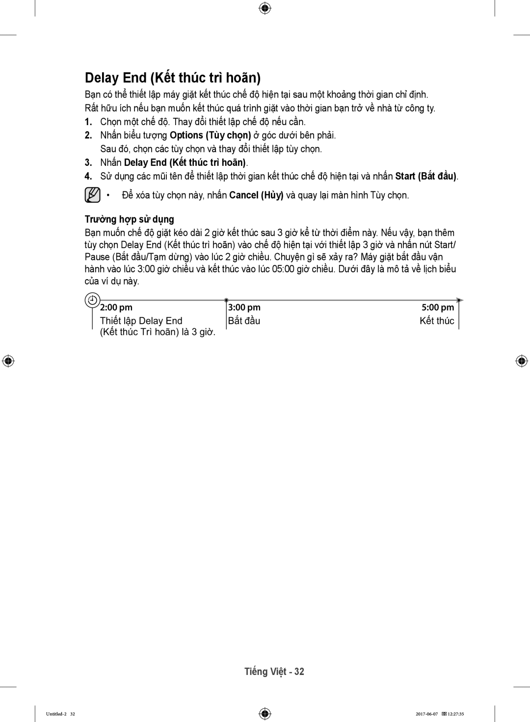 Samsung WW10H9610EW/SV manual Nhấn Delay End Kết thúc trì hoãn, Trường hợp sử dụng, Bt đu 