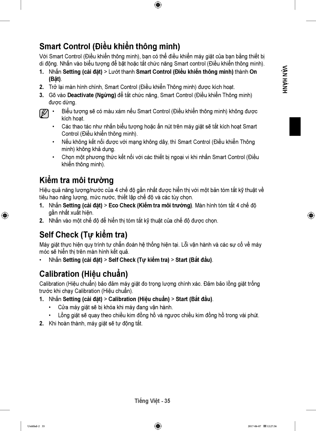 Samsung WW10H9610EW/SV manual Smart Control Điều khiển thông minh, Kiểm tra môi trường, Self Check Tự kiểm tra 