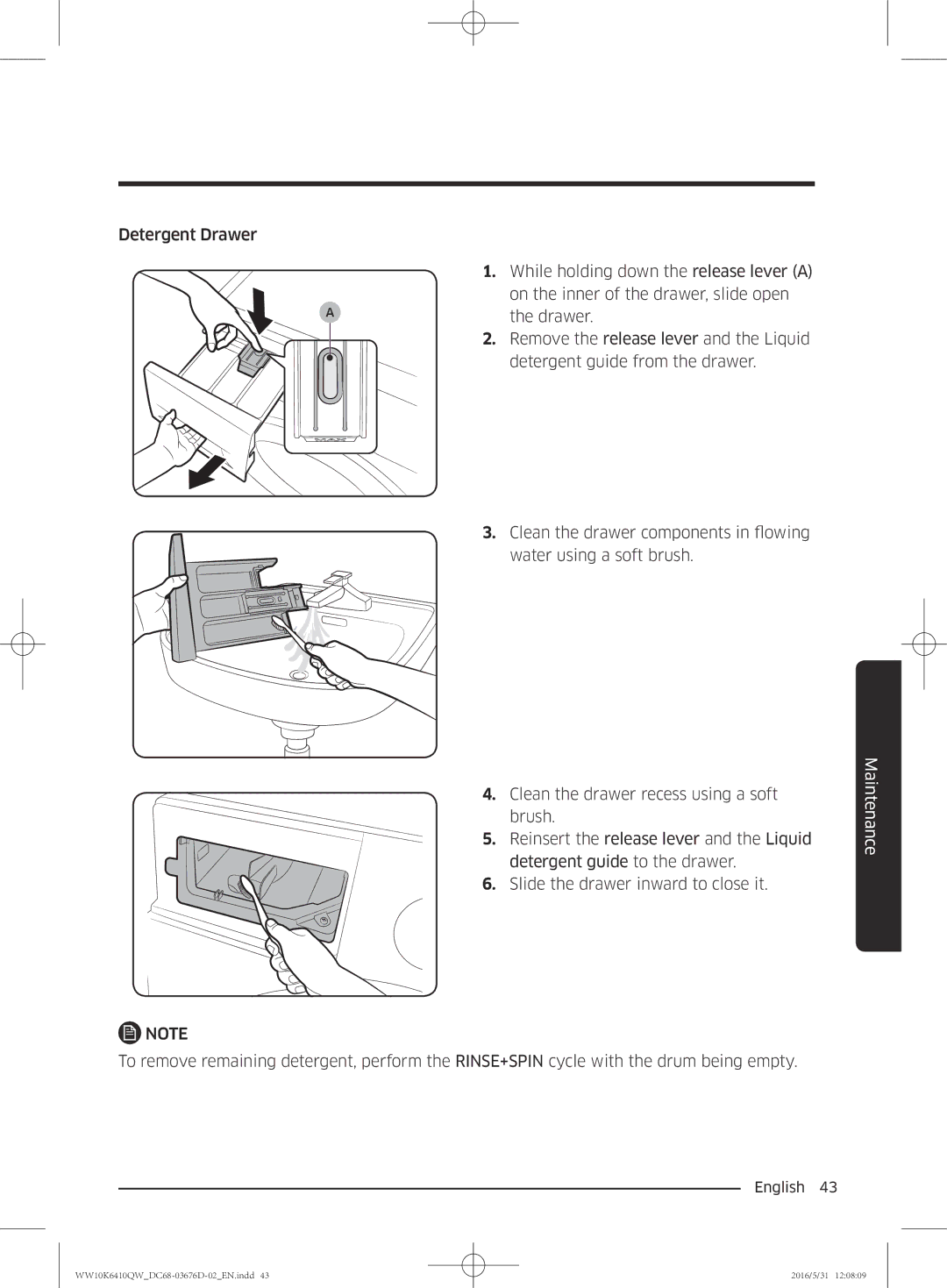 Samsung WW90K6410QW/SV, WW10K6410QX/SV manual Maintenance 