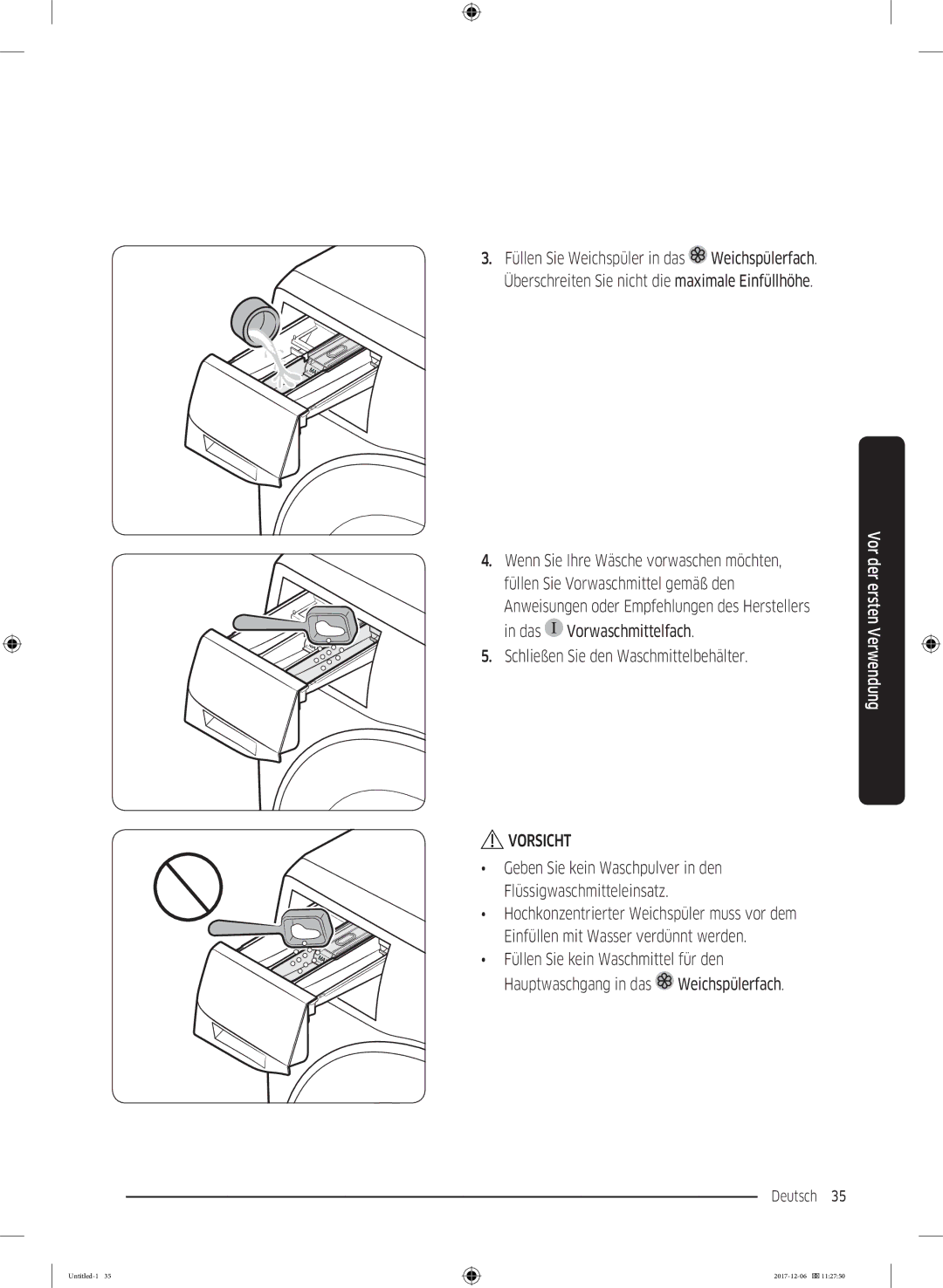 Samsung WW10M86BQOA/EG manual Geben Sie kein Waschpulver in den Flüssigwaschmitteleinsatz 