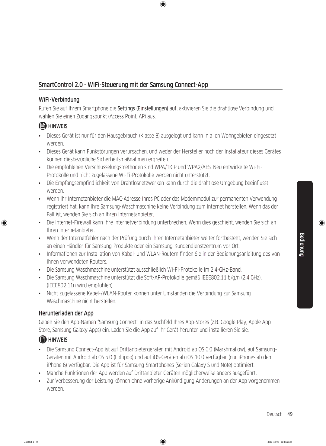 Samsung WW10M86BQOA/EG SmartControl 2.0 WiFi-Steuerung mit der Samsung Connect-App, WiFi-Verbindung, Herunterladen der App 