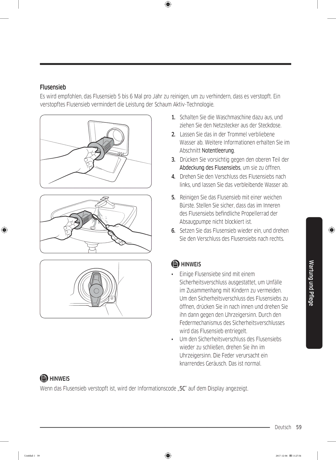 Samsung WW10M86BQOA/EG manual Flusensieb 