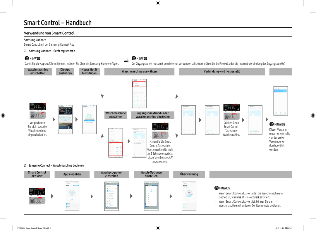 Samsung WW10M86BQOA/EG manual Smart Control Handbuch, Verwendung von Smart Control, Hinweis 