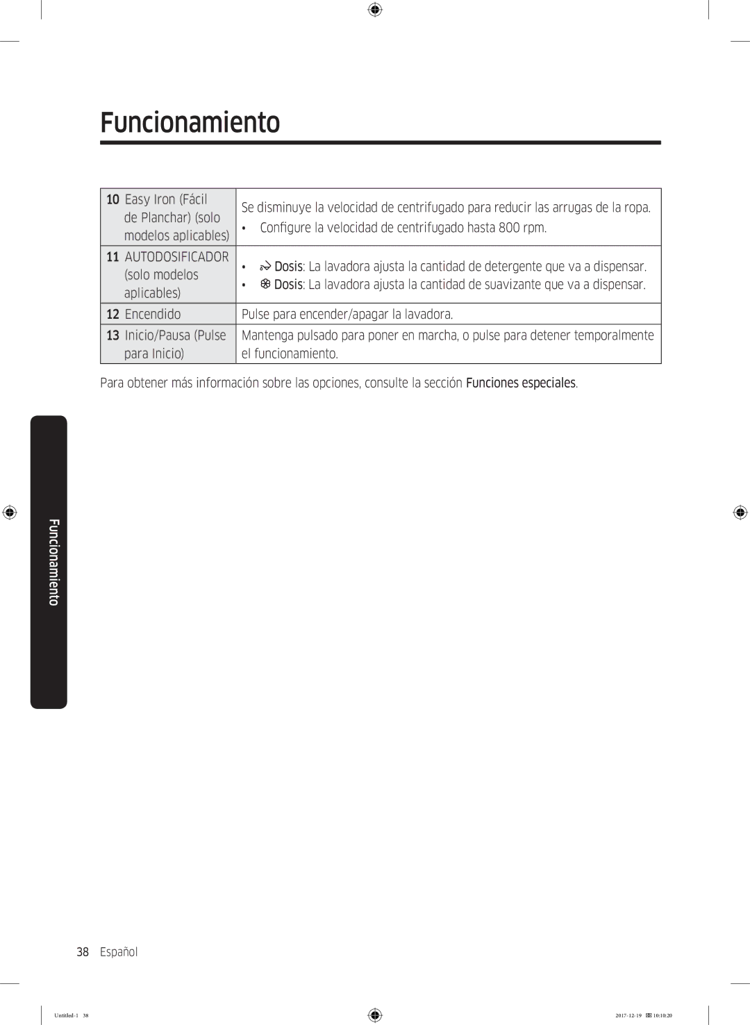 Samsung WW10M86GNOA/EC manual Easy Iron Fácil 