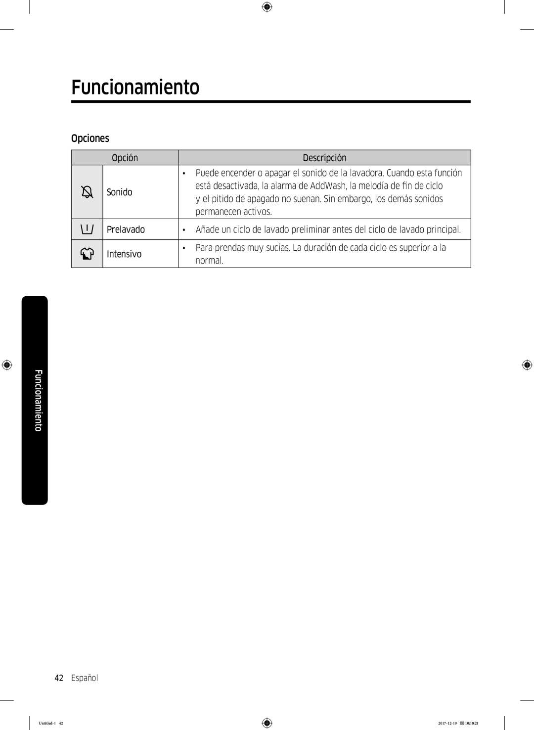 Samsung WW10M86GNOA/EC manual Opciones 