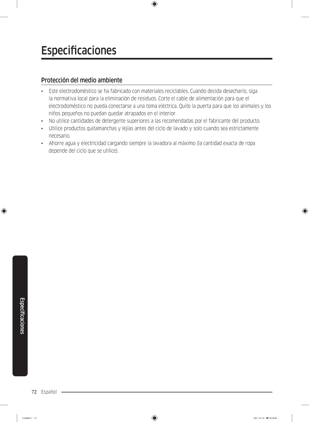 Samsung WW10M86GNOA/EC manual Protección del medio ambiente 