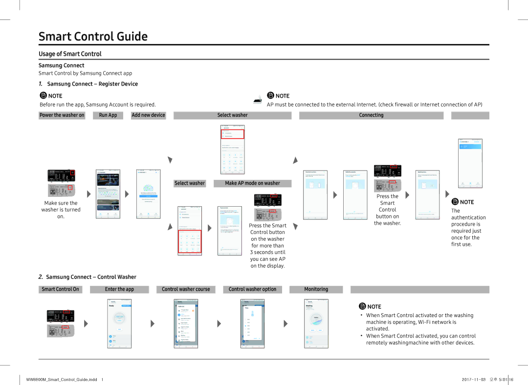 Samsung WW10M86INOA/ET, WW10M86GNOA/EF, WW10M86GNOA/EC, WW10M86INOA/EE manual Smart Control Guide, Usage of Smart Control 