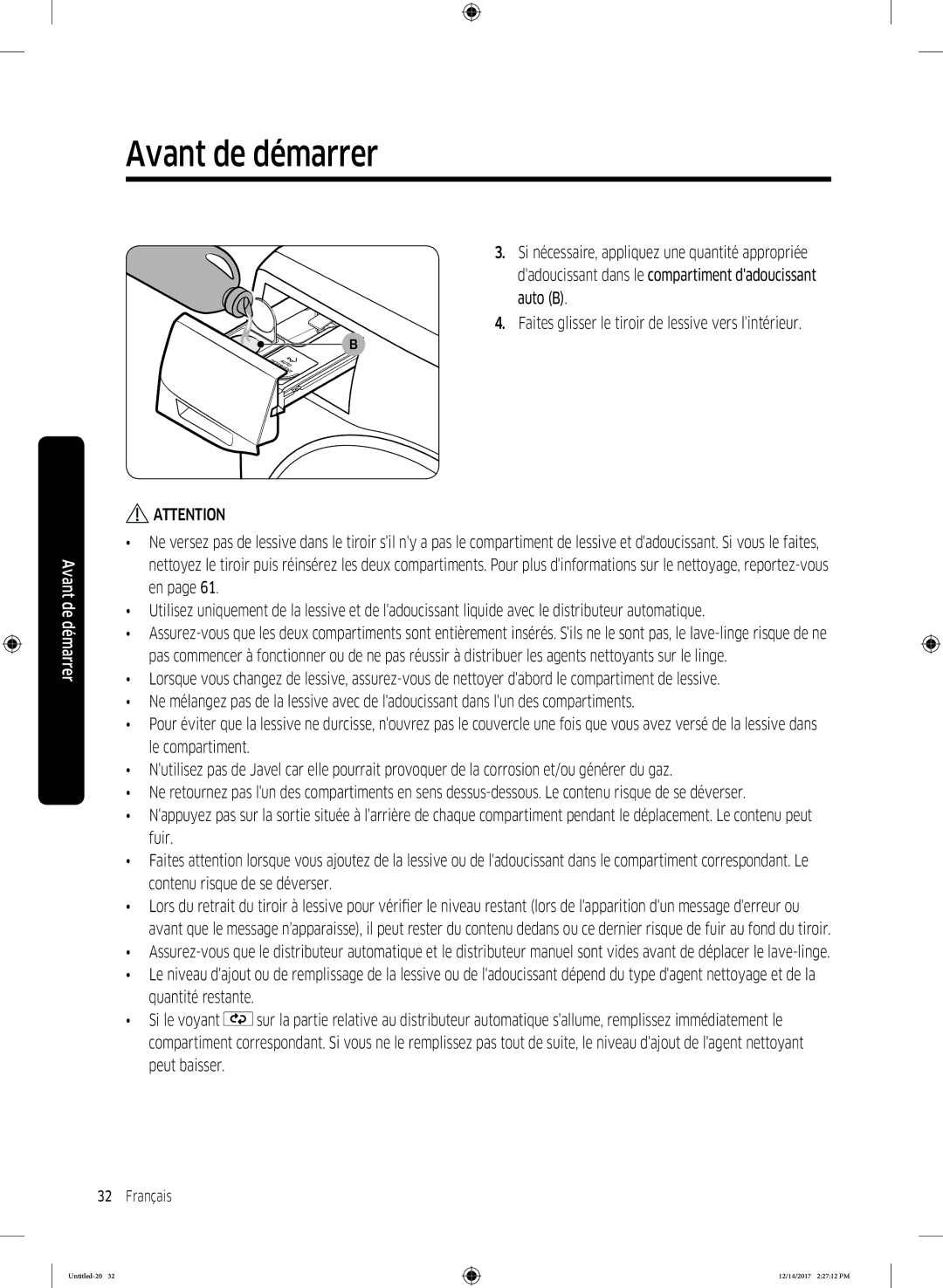 Samsung WW10M86GNOA/EF manual Avant de démarrer 