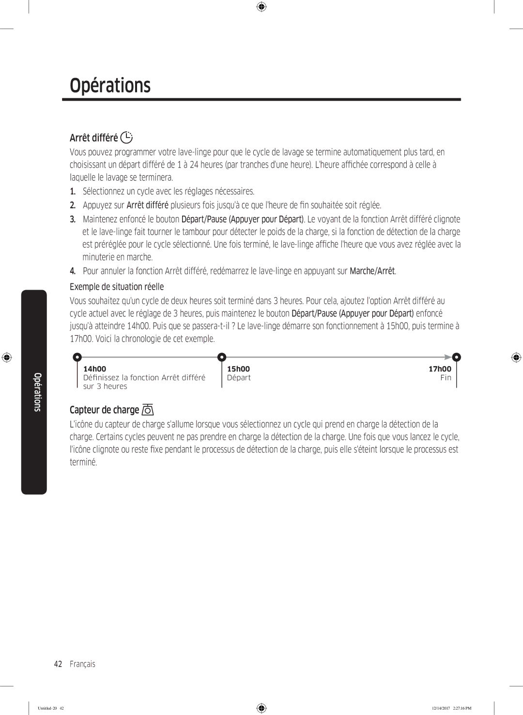 Samsung WW10M86GNOA/EF manual Arrêt différé, Capteur de charge 