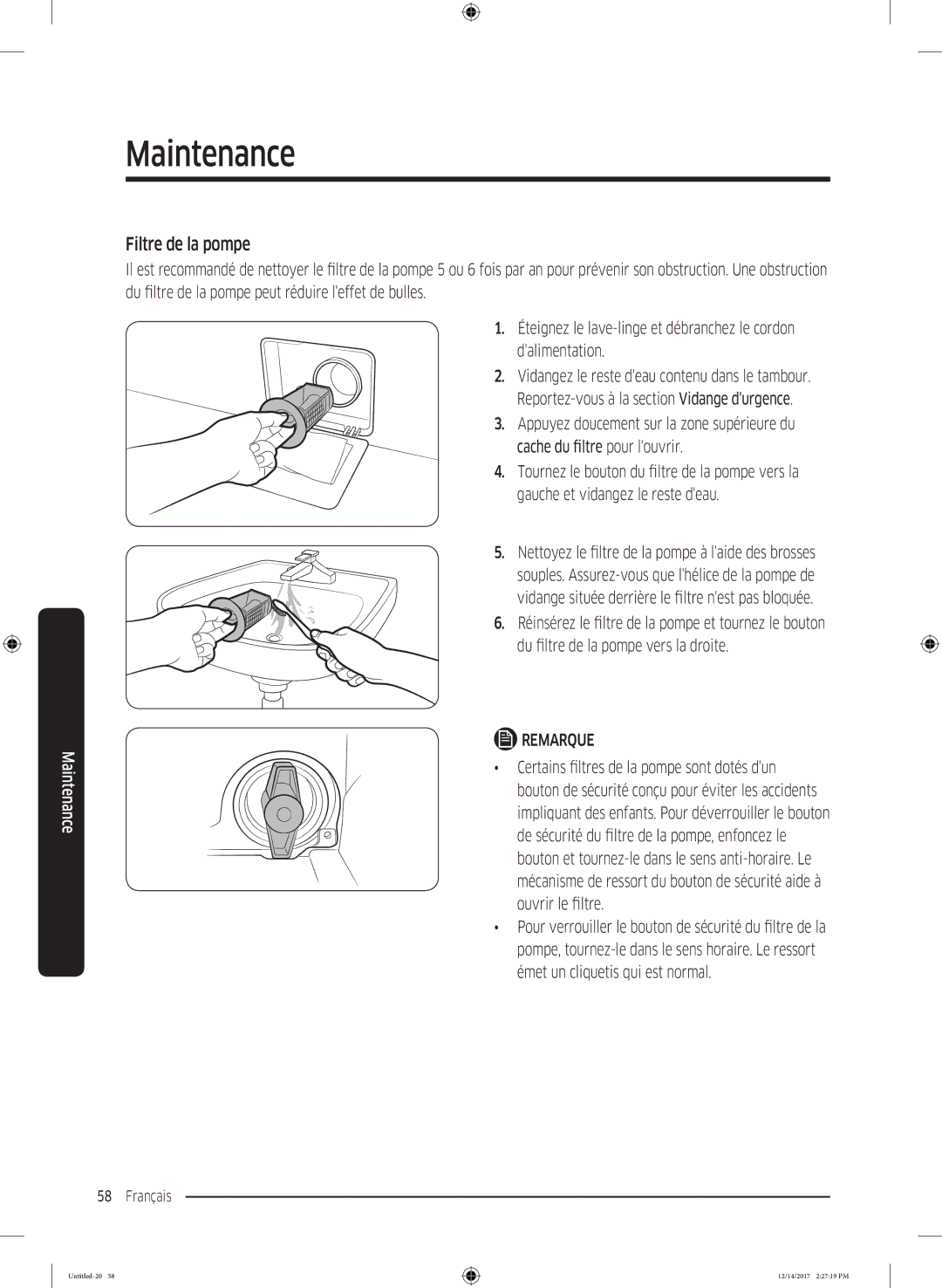 Samsung WW10M86GNOA/EF manual Filtre de la pompe 