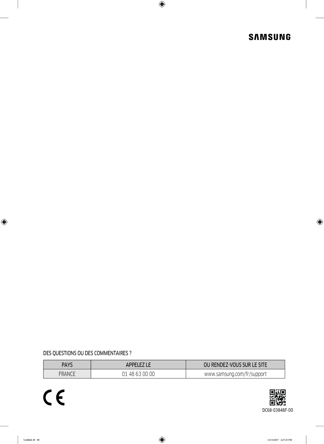 Samsung WW10M86GNOA/EF manual 01 48 63 00 