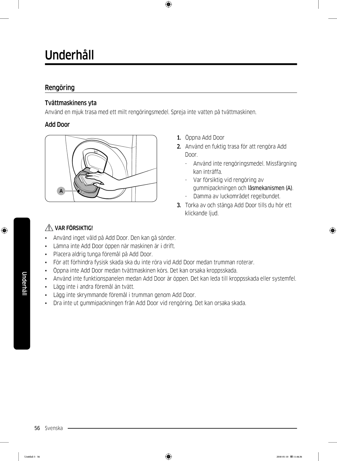 Samsung WW10M86INOA/EE manual Rengöring, Tvättmaskinens yta 