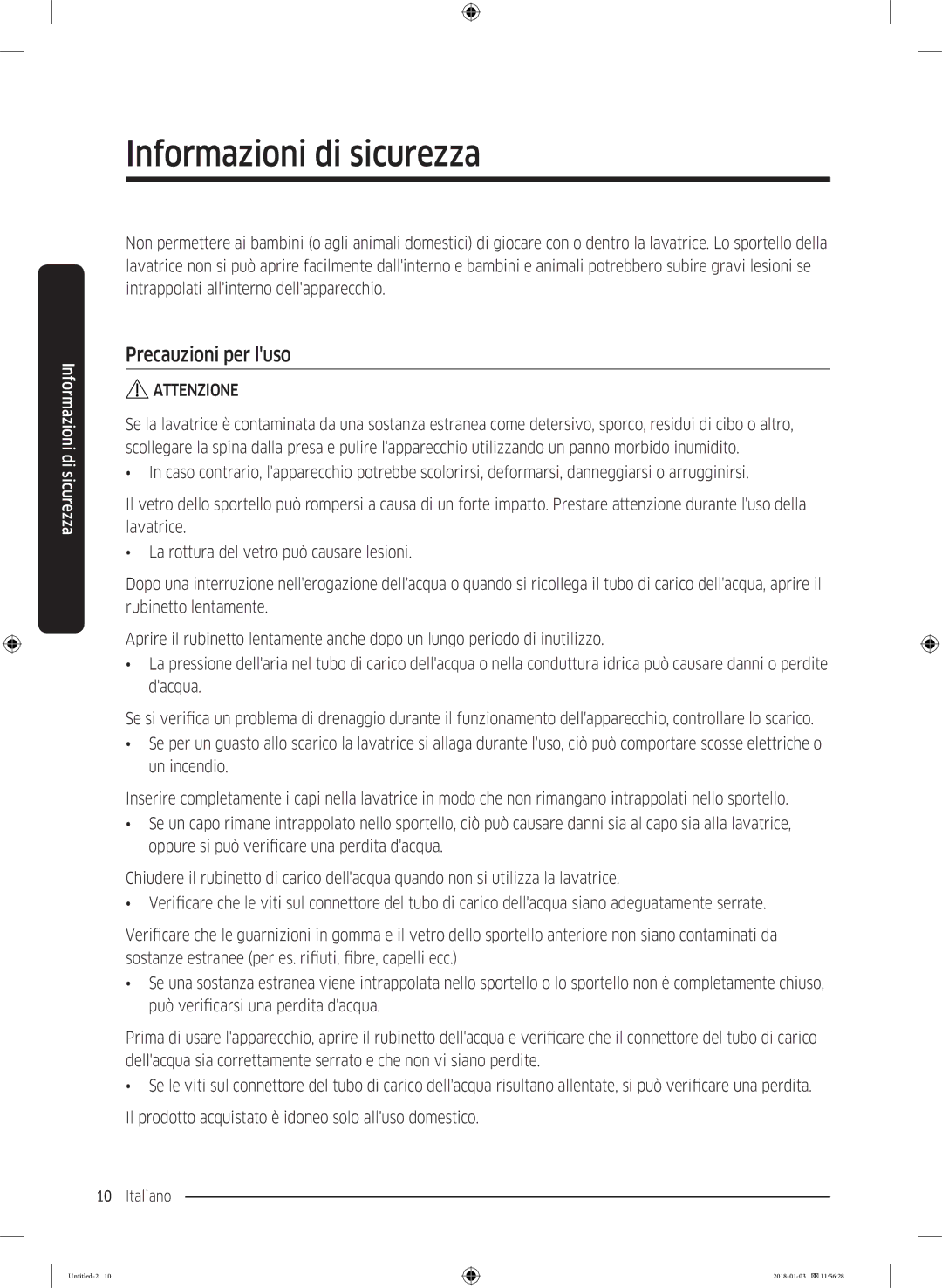 Samsung WW10M86INOA/ET manual Precauzioni per luso 